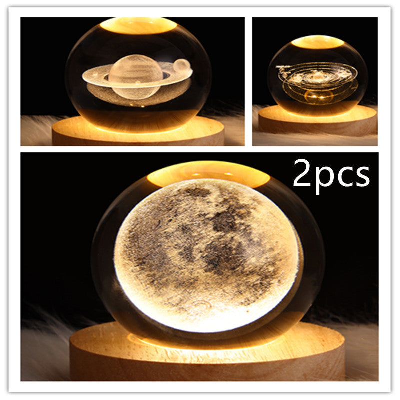Crystal Ball Lamp Home Decor Night Light With 3D Planets - Once-Again.uk