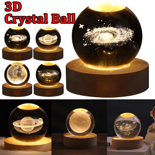 Crystal Ball Lamp Home Decor Night Light With 3D Planets - Once-Again.uk