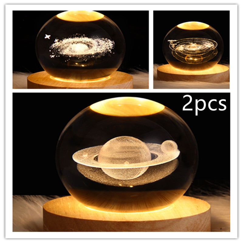 Crystal Ball Lamp Home Decor Night Light With 3D Planets - Once-Again.uk