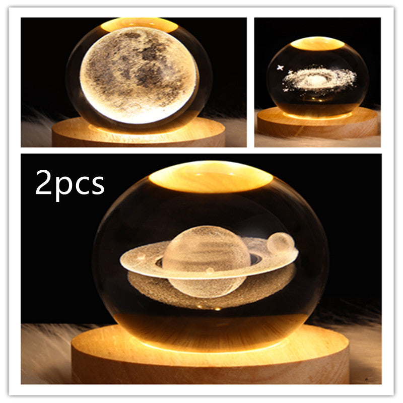 Crystal Ball Lamp Home Decor Night Light With 3D Planets - Once-Again.uk