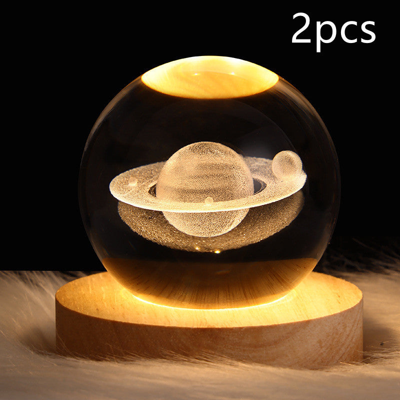 Crystal Ball Lamp Home Decor Night Light With 3D Planets - Once-Again.uk