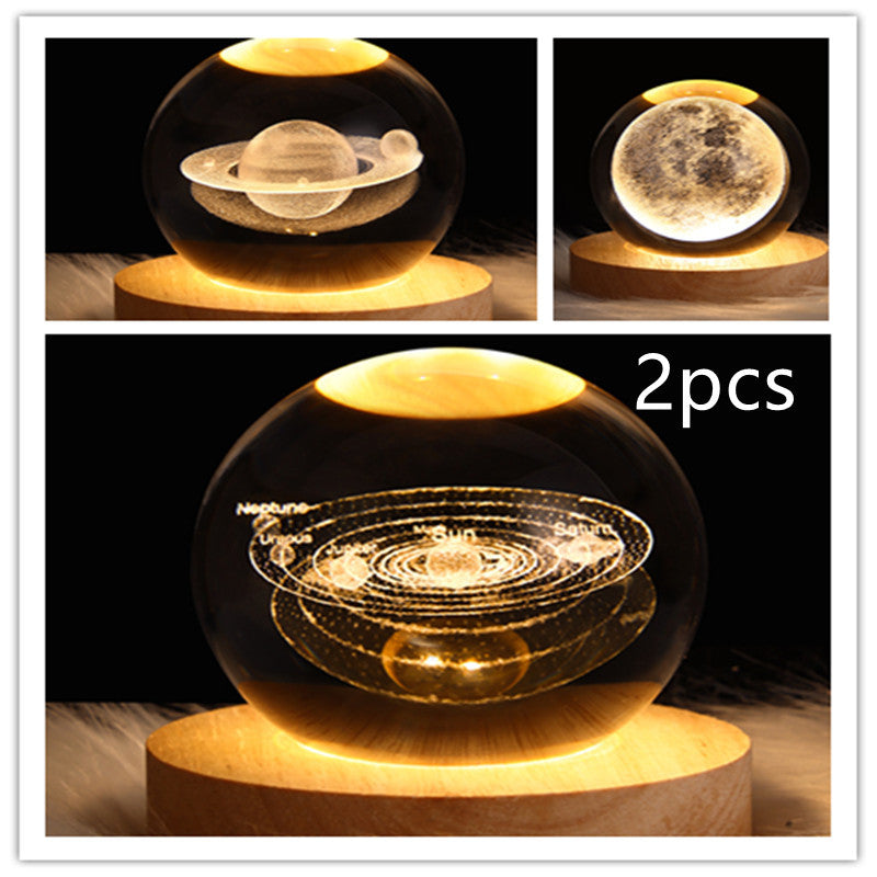 Crystal Ball Lamp Home Decor Night Light With 3D Planets - Once-Again.uk