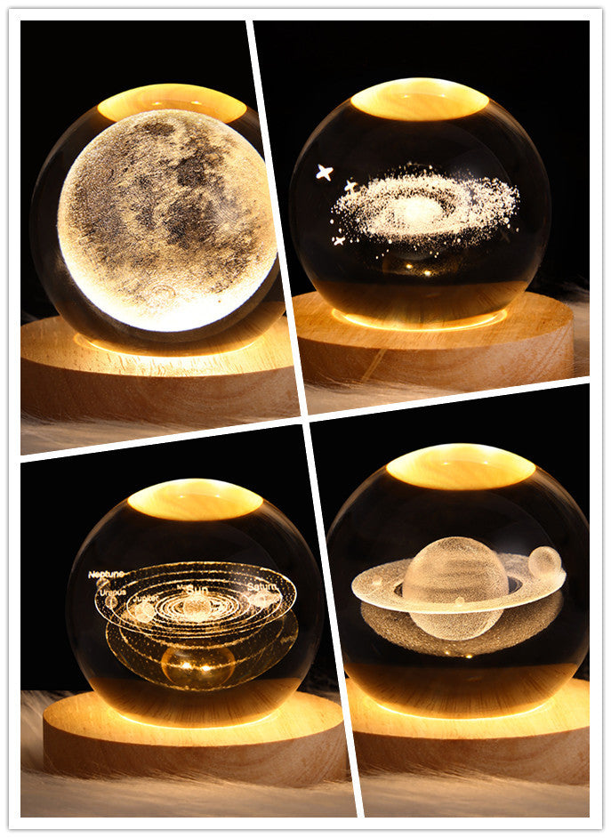 Crystal Ball Lamp Home Decor Night Light With 3D Planets - Once-Again.uk