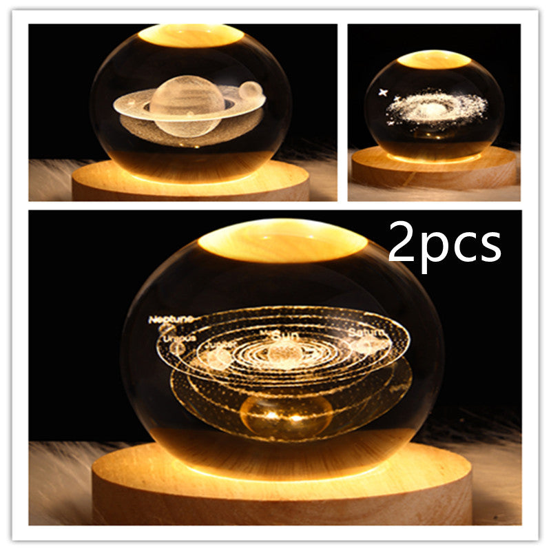 Crystal Ball Lamp Home Decor Night Light With 3D Planets - Once-Again.uk