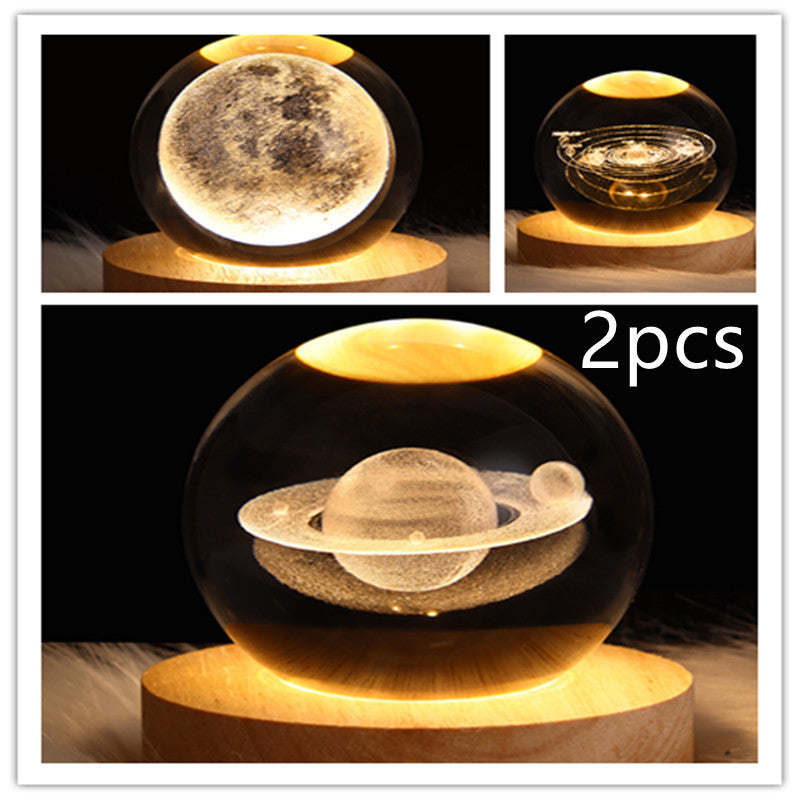 Crystal Ball Lamp Home Decor Night Light With 3D Planets - Once-Again.uk