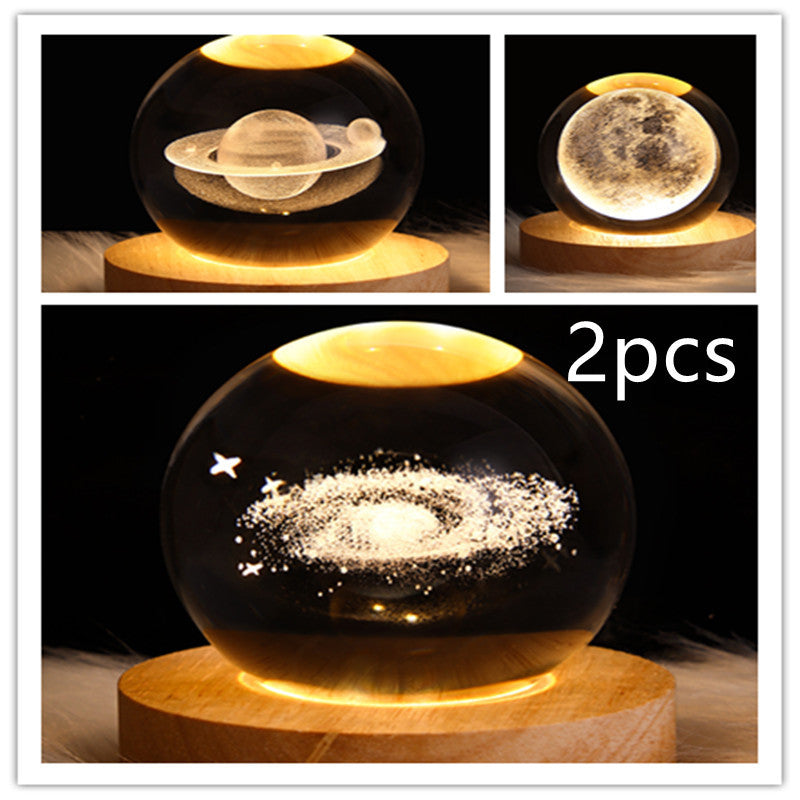 Crystal Ball Lamp Home Decor Night Light With 3D Planets - Once-Again.uk