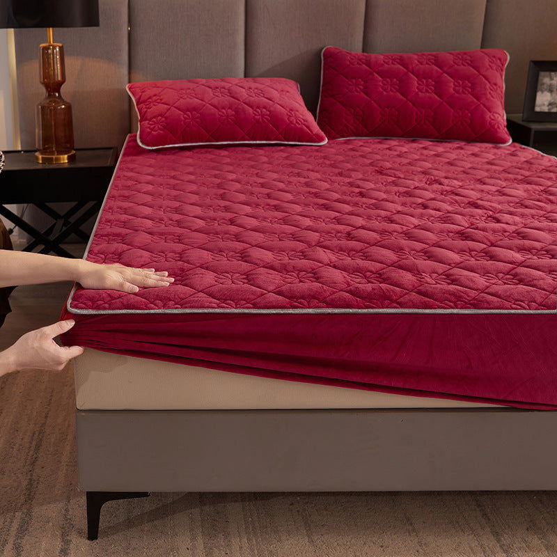 Luxury Coral Fleece Fitted Sheet With Quilted Design - Once & AGAIN Home Appliance Shop
