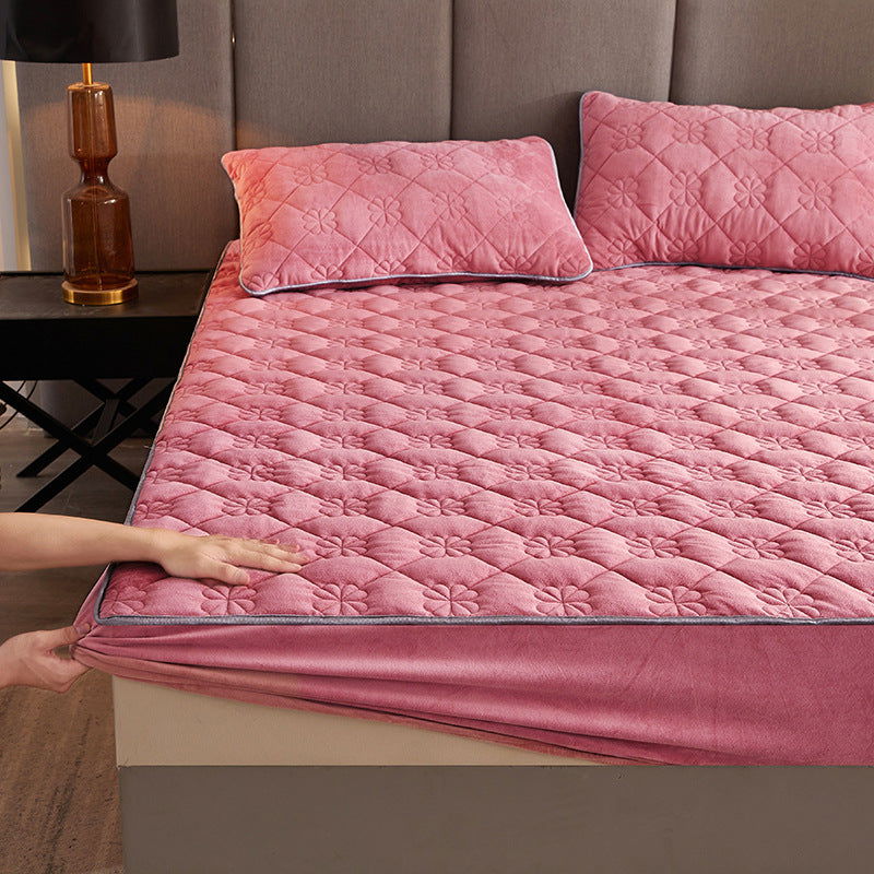 Luxury Coral Fleece Fitted Sheet With Quilted Design - Once & AGAIN Home Appliance Shop
