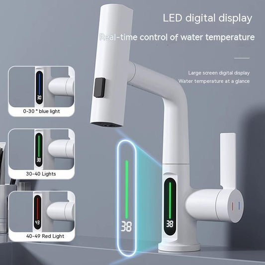 Modern Pull-Out Basin Faucet With Temperature Display - Once & AGAIN Home Appliance Shop