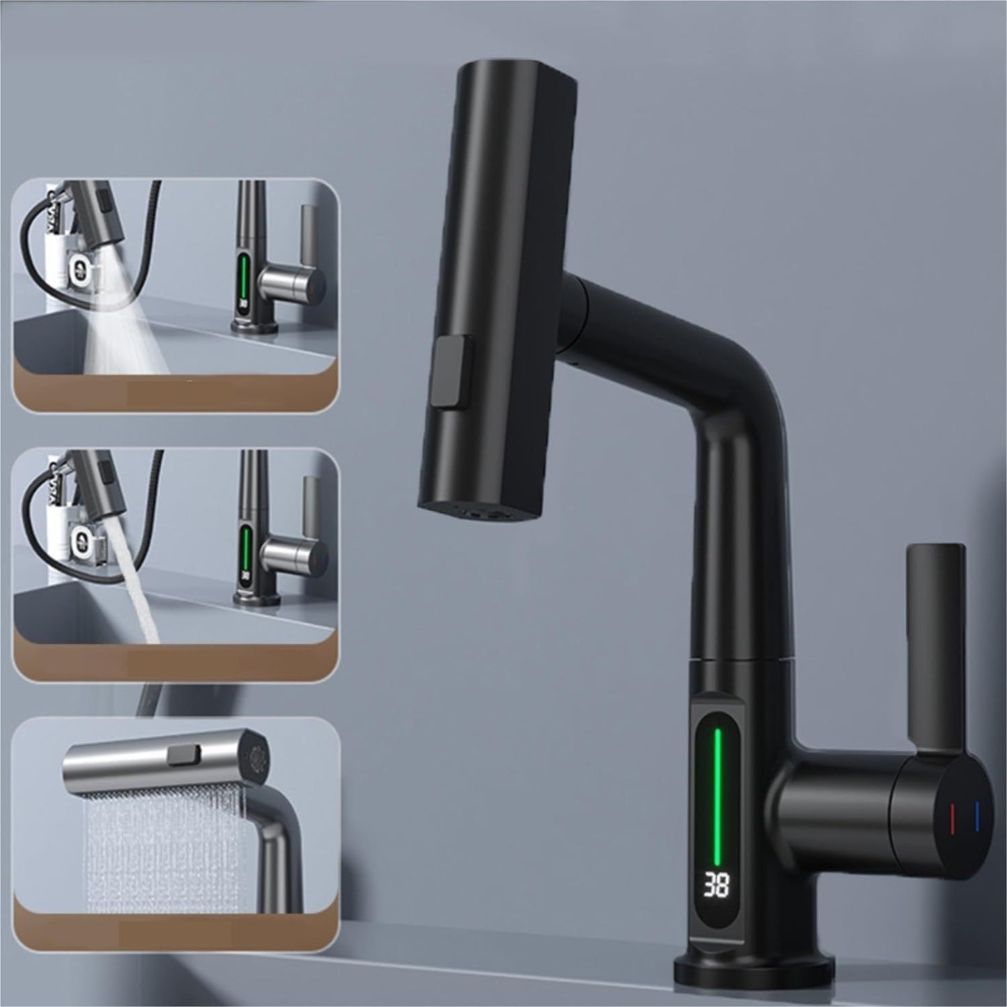 Modern Pull-Out Basin Faucet With Temperature Display - Once & AGAIN Home Appliance Shop