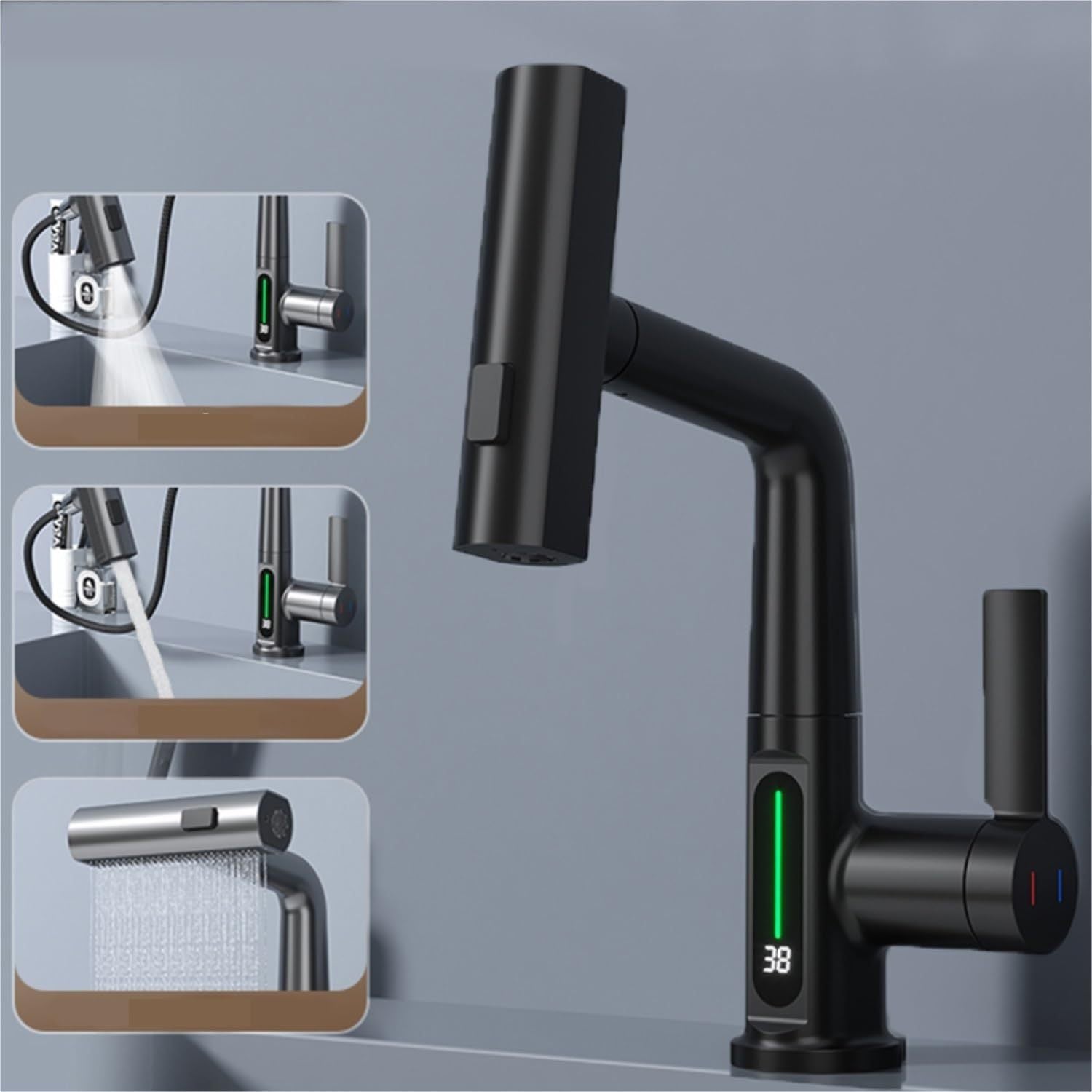 Modern Pull-Out Basin Faucet With Temperature Display - Once & AGAIN Home Appliance Shop