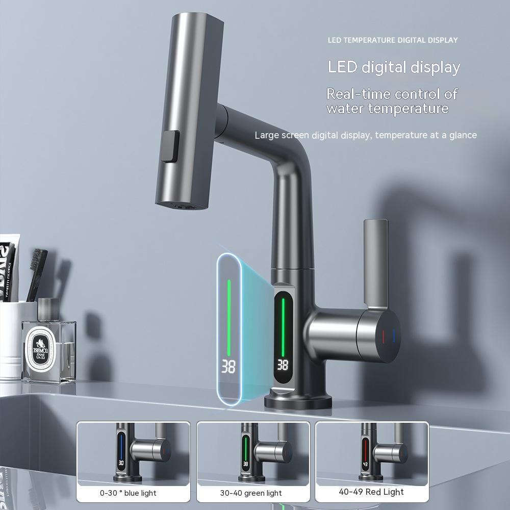Modern Pull-Out Basin Faucet With Temperature Display - Once & AGAIN Home Appliance Shop
