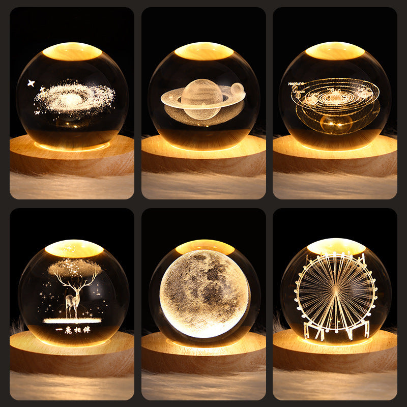 Crystal Ball Lamp Home Decor Night Light With 3D Planets - Once-Again.uk